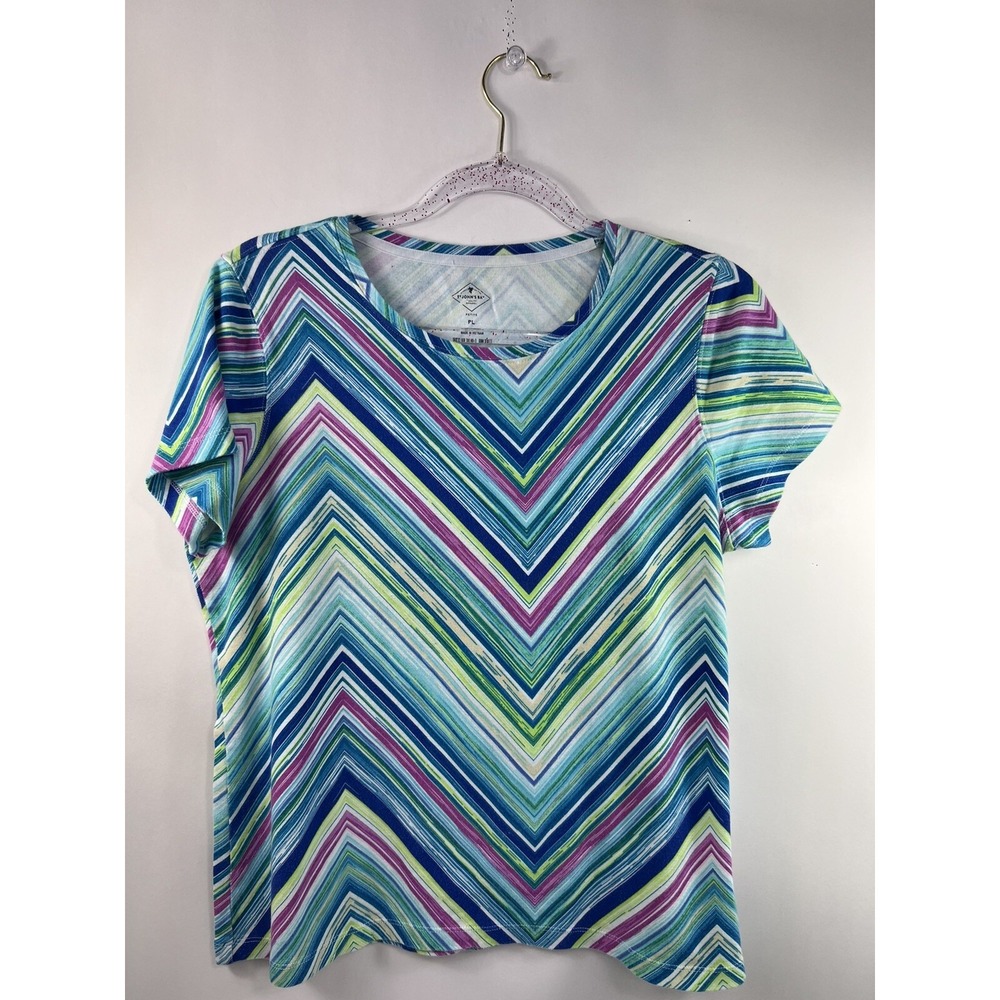 St. John's Bay Top Women's Petite Sz PL Multi Zigzag Stripe Short Sleeve Scoop